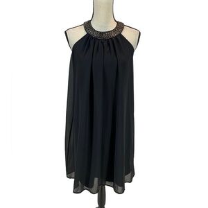 Charming Charlie Sleeveless Halter Beaded Neck Mini Dress - Black - Small